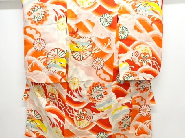 JAPANESE KIMONO / ANTIQUE KIMONO / SILK / MON KINSHA / KIKU